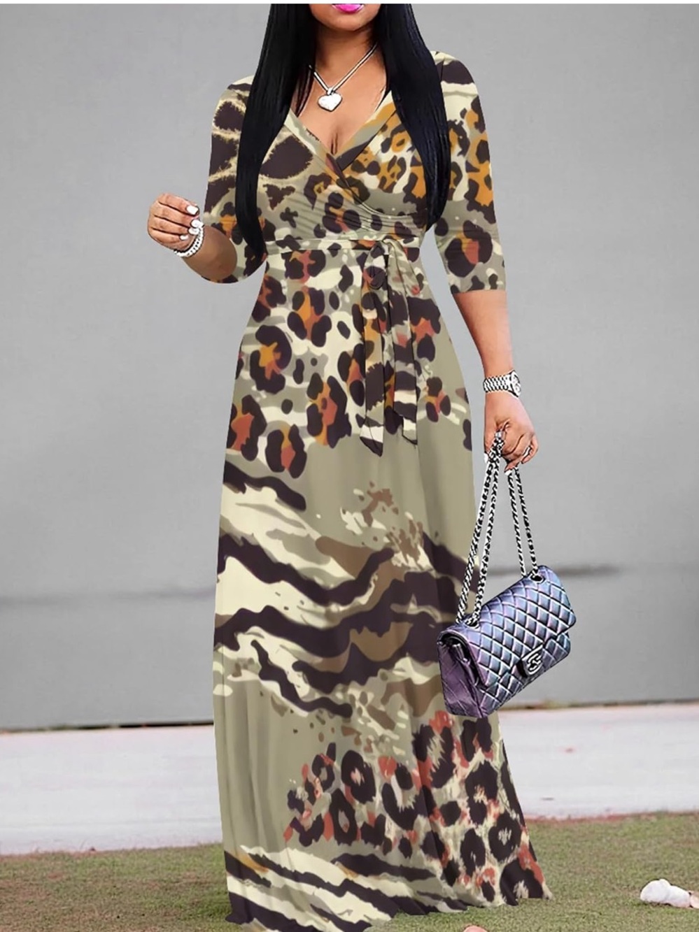 NWOT Women’s 3/4 Sleeve Leopard Print Maxi Dress Size Small